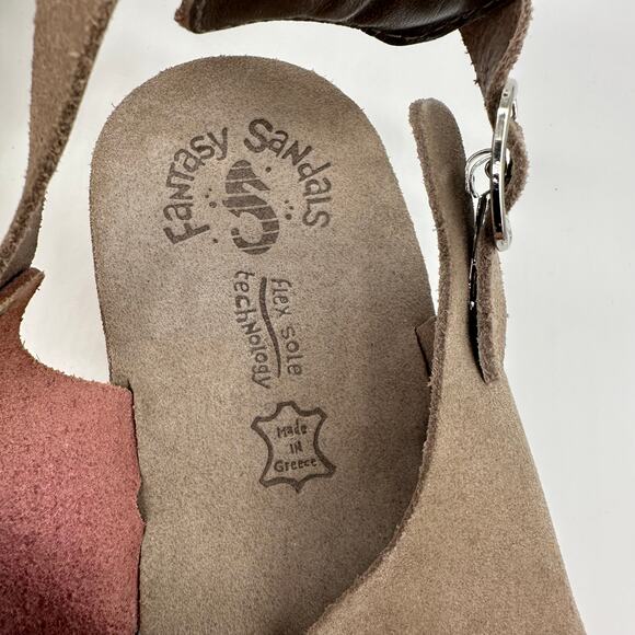 Fantasy Sandals Taupe and Metallic Pink Leather Strappy Sandal Womens Size 39 - Picture 11 of 12